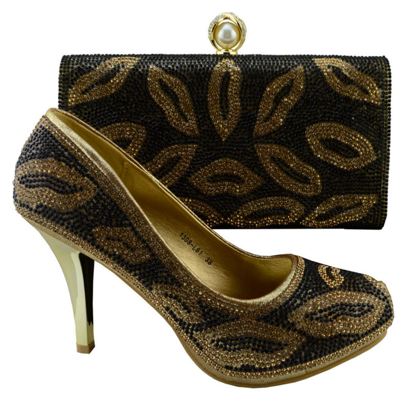 1308-L61-GOLD Free Shipping Italian Shoes And Matching Bags ! Italian Ladies Shoes And Bags sets For Party (Size:38-42)