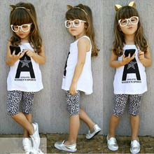 2015 spring summer fashion sport kids clothes sets cartoon T shirt leopard children pants girls clothing