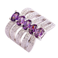 lingmei Wholesale Cocktail Wedding Oval Cut Amethyst 925 Silver Ring Size 6 7 8 9 Romantic Love Style Purple Jewelry Free Ship