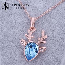 N513 New Design Wedding Women Necklace Sapphire Gold Plated Austrian Crystal Pendant Necklace Jewlery Vintage Statement