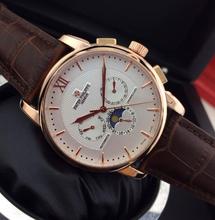 Marca de lujo de cuero mecánico luna hombres de PP de acero inoxidable movimiento automático del reloj para hombre auto viento relojes de pulsera