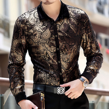 2015 male gold velvet long-sleeve shirt gold velvet shirt personalized bronzier