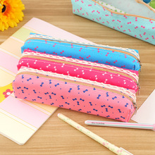 Cute Kawaii Lace Flower Fabric Pencil Bag Lovely Bow-knot Pencil Box For Kids Student School Supplies Free Shipping 1124