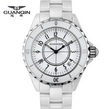 Original GUANQIN Top Brand Luxury New Quartz Fashion Women White Ceramic Watches Waterproof Dress Lady Watches