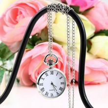 1pcs Quartz Round Pocket Watch Dial Vintage Necklace Silver Chain Pendant Antique Style 2015 Personality Pretty