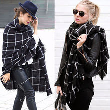 2015 free shipping New Lady Women Blanket black white Plaid Cozy Checked Tartan Scarf Wraps shawl