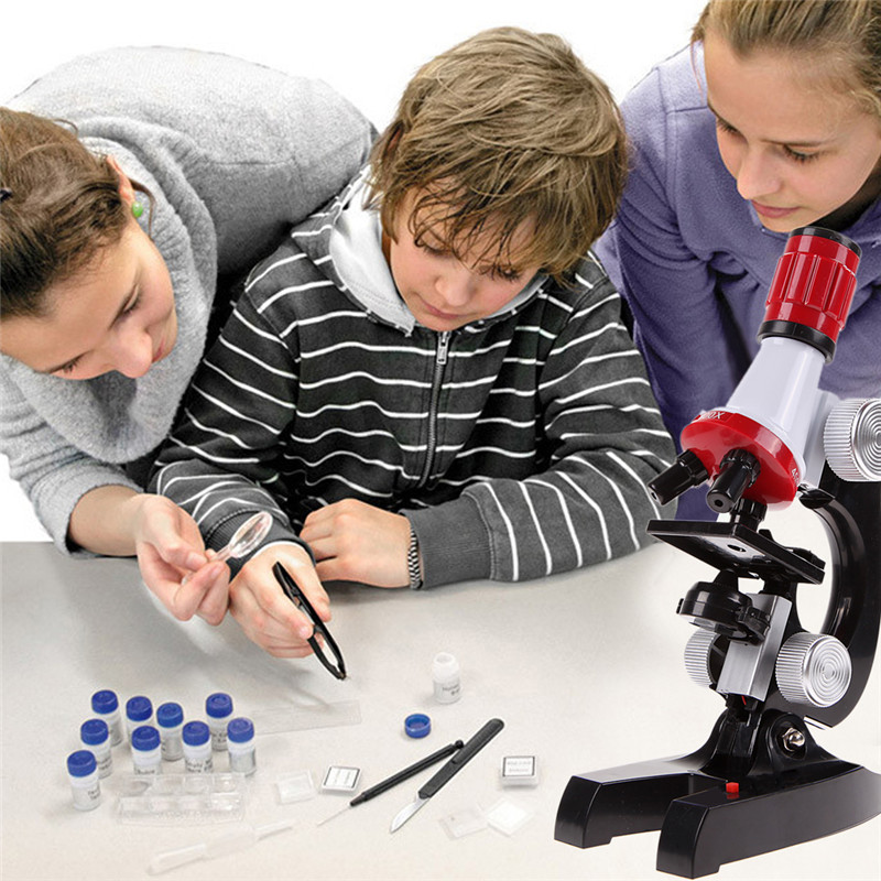 Дешевые Игрушки Для Детей 100X 400X 1200X Увеличить Подсветкой Монокуляр Пластиковые Биологический Микроскоп для детский День Рождения Образовательных Подарок