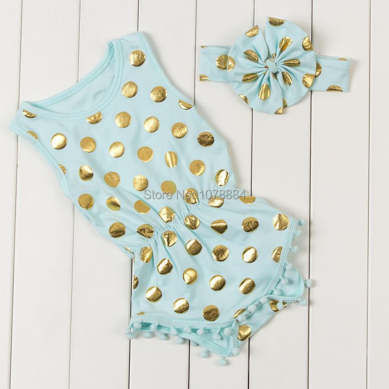 Baby girl toddler golden dots pattern pom pom petti romper photo prop