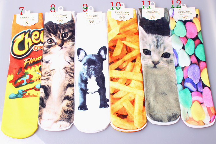 2015 New Fashion japan Harajuku socks Men Women Multiple Colors 3D Printed Animal Patterns Cute Unisex