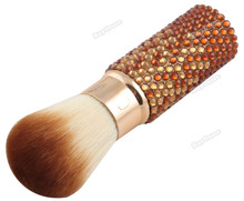 happyshop Lovely! Cosmetic Gold Bling Rhinestone Retractable Blush Makeup Brush Powder Tool Quality!