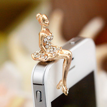 2014 Free shipping New studded drill beauty mirror smooth girl mobile phone dustproof plug 83H45ME