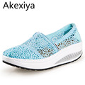 Akexiya Breathable Women Shoes Lace Multicolor Loafers Summer Wedges Lose Weight Creepers Platform Shoes Woman Slip