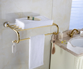 Modern Golden Finished Brass Wall Mounted Bathroom Towel Rack Holder With Towel Bar