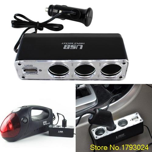 2015 Hot 12V 3 Way Car Cigarette Lighter Power Spliter Sockets USB DC Adapter Charger