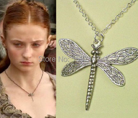 The Game of Thrones&A Song of Ice and Fire Sansa Stark vintage dragonfly Pendant necklace 12pcs/lot