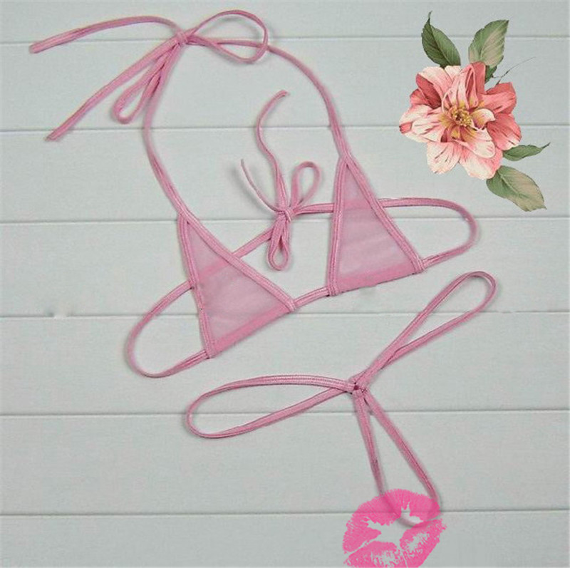 Mini Micro Bikini Set Top Thong String Transparent Mesh Women Sexy