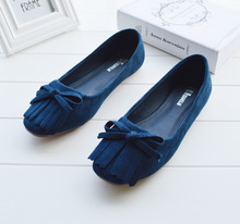 A new autumn round flat suede fringed Korean Bow Shoes 35 39 code