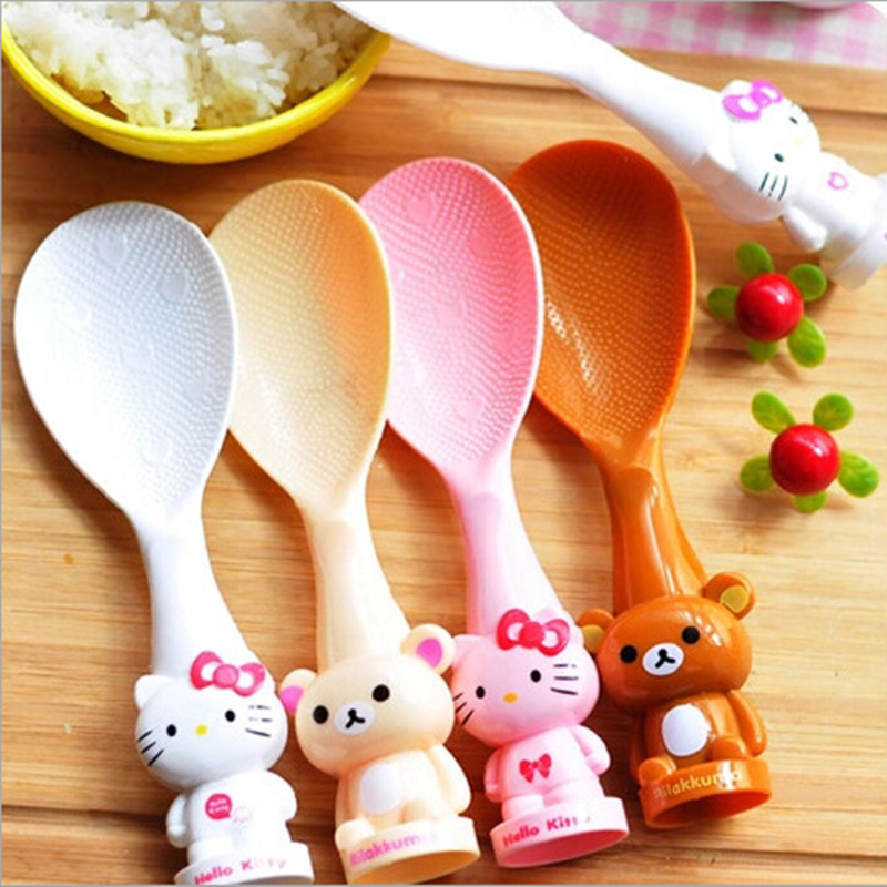 10pcs/lot Standing Hello Kitty Scoop Spoon of Rice Plastic Dinner Meal Rice Spoon Kitchen Tableware Supplies