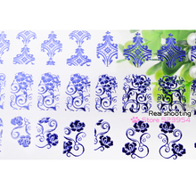 3d Nail Art Sticker Decal 1sheet Blue Flowers Design Adhesive Metallic Nail Tip Decoration DIY Manicure