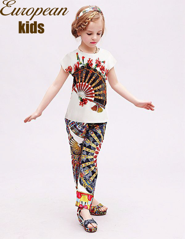 2015 Summer Style Brand Children Clothing Set T shirts+Pants Girls Clothing Sets Kids Clothes Baby Girl Clothes Kids Summer Sets