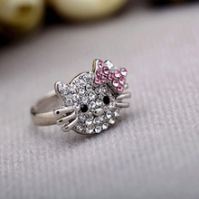 R85 fashion accessories diamond kitty cat women’s finger ring hello kitty party rings free shipping (MIN order $10 mixed order)