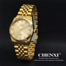 Hombre de negocios relojes de marca famosa CHENXI completo correa de acero cuarzo reloj de vestir relojes del reloj del deporte para hombre relojes dorado