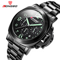 LONGBO Luxury Brand Military Stainless Steel Leather Quartz Watch Men Multifunction Date Calendar Waterproof Wristwatch 80180