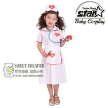 Nurse Costume Fantasia Children’s Halloween Little Nurse Dress Kids Cosplay Career Role Play Uniforms Fancy Dress+Hat+Apron