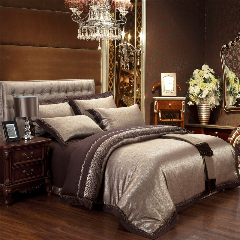 Best Sell Gold And Brown Bedding Wedding Gift Duvet Cover Set Noble and Elegant Home Textiles 4Pcs Queen King
