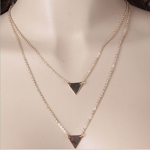 2015 Fashion Free Shipping triangle multilayer Pendant Short Necklace Plated Jewelry Accessories Clavicle Necklace Women s