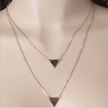 2015 Fashion Free Shipping  triangle multilayer Pendant Short Necklace Plated Jewelry Accessories Clavicle Necklace Women’s Gift