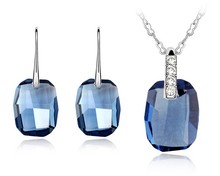 Deep Blue Crystal Necklace Earrings Set Made With Swarovski Elements Women Wedding Jewelry Sets Lady Party Banquet Accessories
