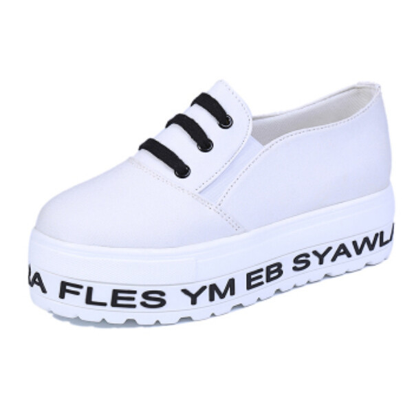 New Fashion Black Letter Print Low Top Lady Sneakers For Women Brand Lace Up Canvas Platform