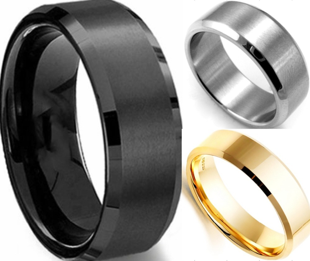 Size 7 15 8MM Black Gold Silver Stainless Steel Wedding Band Ring 