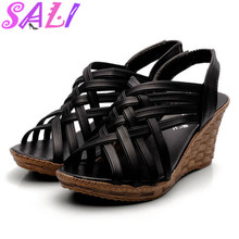 2016 spring new Korean high-heeled shoes mom slope with casual sandals Roman fish head flat shoes tide