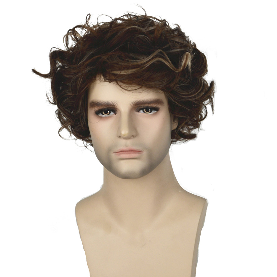 Strongbeauty Men S Wigs Brown With Blonde Highlights Short Curly