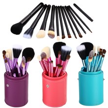 Free shipping 12Pcs Pro Soften Makeup Tools Brush Set Kit with Brush Pot Protector Travel #BSEL
