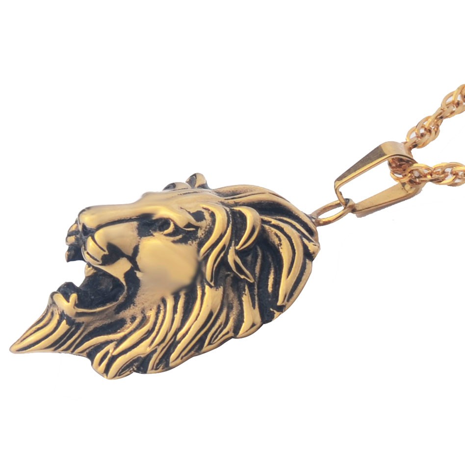 JIANGXIUQIN Mens Necklace Mens 316L Stainless Animal Lion Head Pendant Gothic Stainless Steel Pendant Necklace Silver Black Punk Gothic Style Color : Silver Black, Size : Chain 80cm