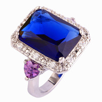 Fashion Rings Jewelry Blue Sapphire Quartz 925 Silver Ring Size 7 8 9 10 Emerald Cut New Design Gift For Women Wholesale