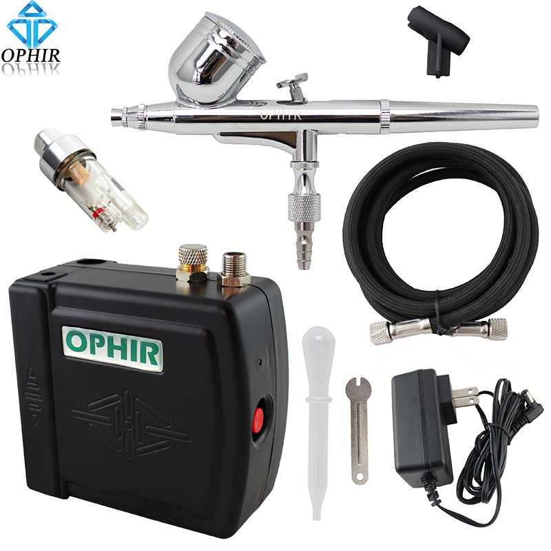 OPHIR Free Shipping Black 0.3mm Dual-Action Airbrush Air Compressor for Cake Tattoo Makeup Hobby Tattoo#AC003B+AC004A+AC011