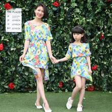 2016 Bohemian Women dress Girl Dress Casual Summer Matching Mother Daughter Dresses Women Cherry Print Family Clothes Vestidos