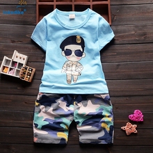 Korean Style Song Joong Ki 2016 New kids Boys clothes Summer Cartoon Toddler Boys clothing set Children Fashion Camouflage T626