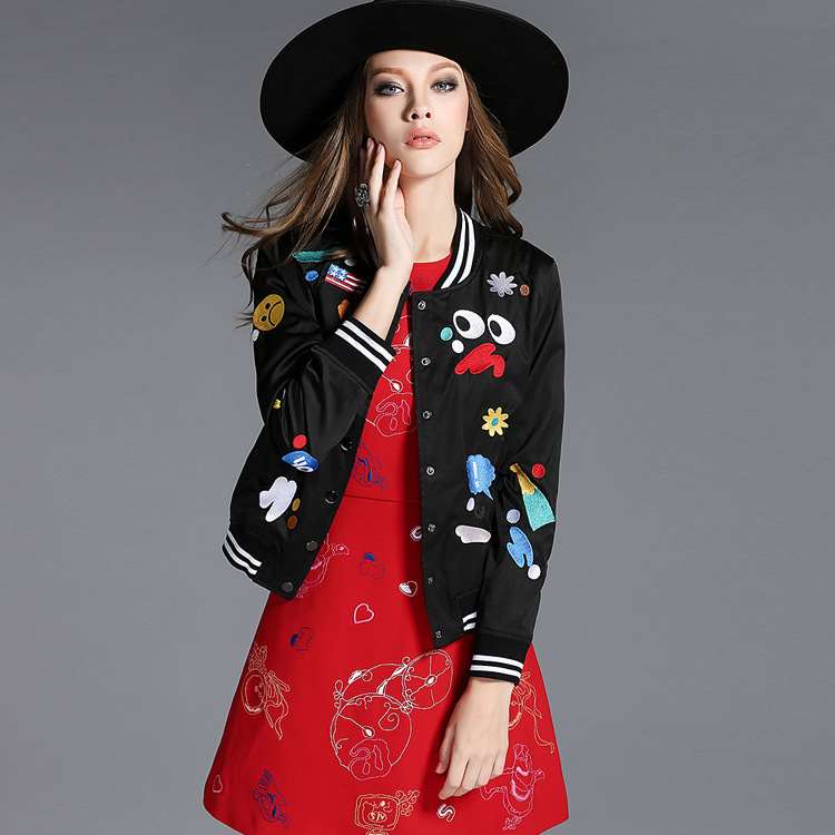 new winter women s Heavy embroidered baseball uniform coat zipper jacket