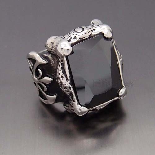Blackjack men's stainless steel black onyx and cz ring