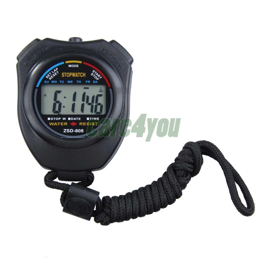 New Sports Stopwatch Professional Handheld Digital LCD Sports Stopwatch Chronograph Counter Timer with Strap E CH