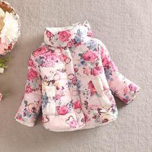 Hot Fashion Baby Winter Girls Cotton Floral Coat Long Sleeve Jacket Thick Warm Outerwear