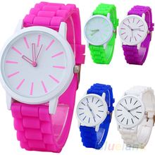2014 nuevas mujeres calientes ginebra del caucho de silicón Jelly Gel de cuarzo analógico reloj de pulsera deportivo 15E9