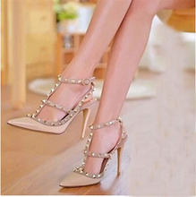 Little Pepper Pointed Toe Slingbacks Women Pumps Patent Leather T-Strap Summer Sandal Sexy 10CM High Heels Rivets Ladies Shoes