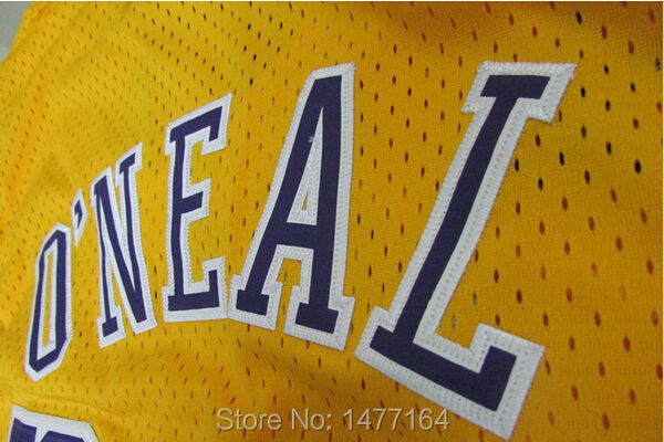 Los Angeles L #34 Shaquille ONeal Yellow Throwback Jersey Purple Number_01