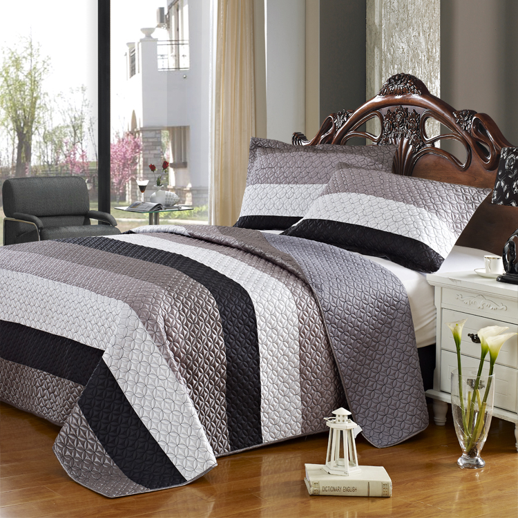 Luxurious Satin Fabric Quilted KING Bedspread Bed Spread 3pcs/setin